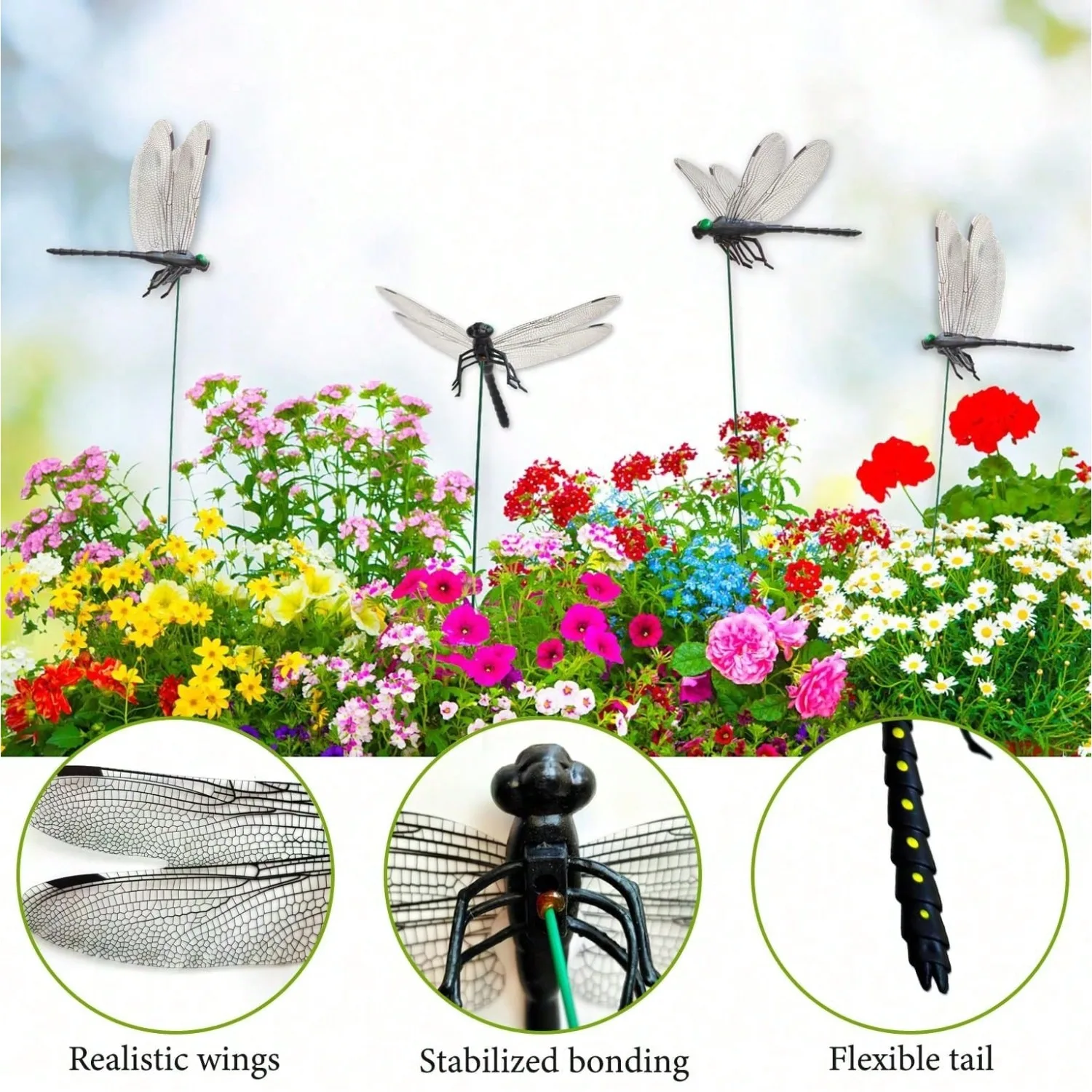 10 Pcs Dragonfly Decorative S, Lifelike 3D Big Dragonfly PVC Dragon Fly Garden  For Indoor Outdoor Yard Balcony Plant Flower Pot Decor view 4