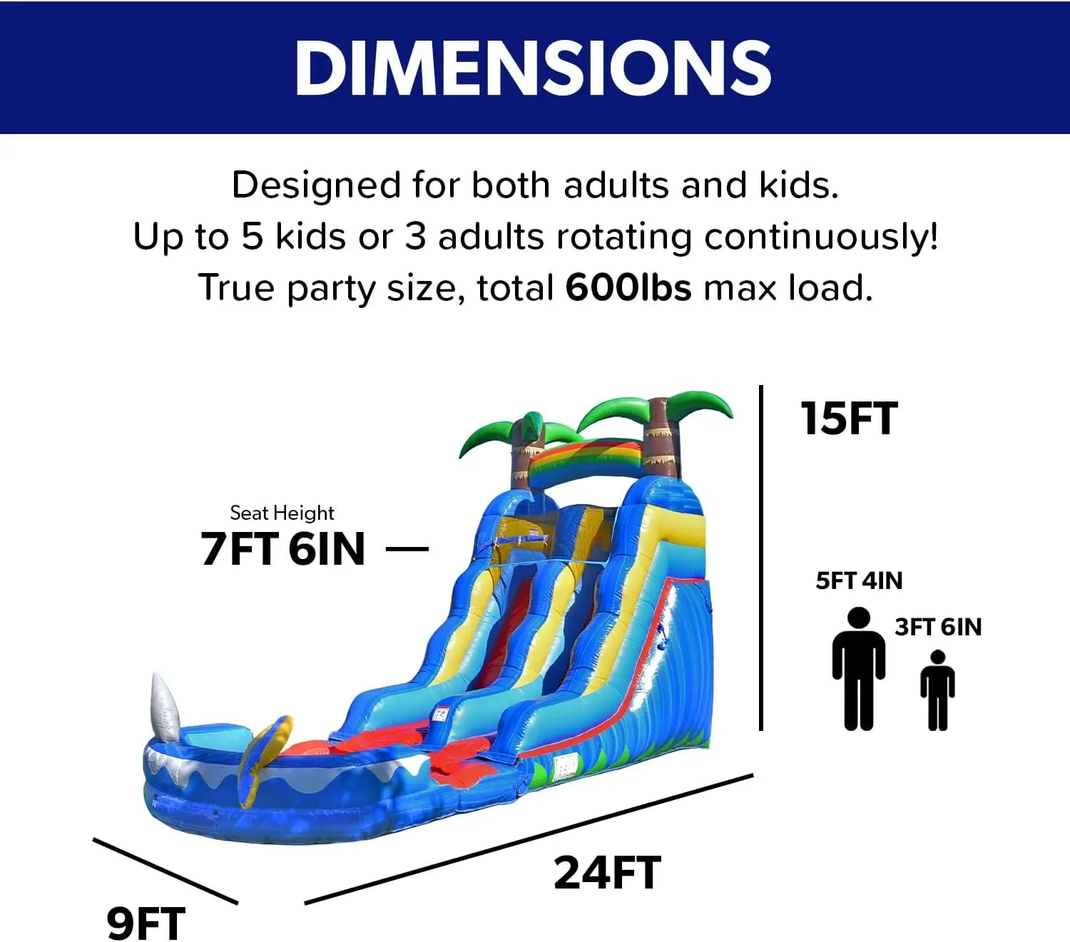 Commercial Inflatable Water Slide, 15 Foot, Blower Included