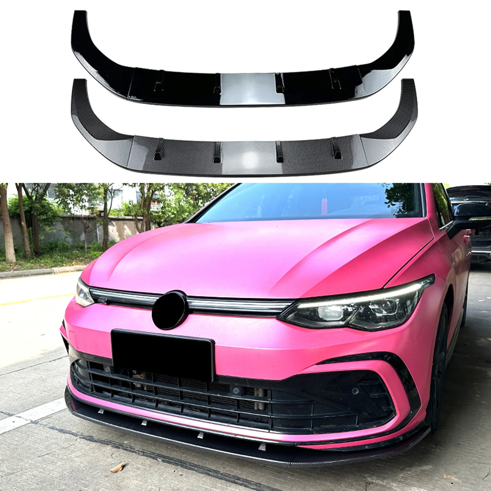 

For Volkswagen VW Golf 8 MK8 GTI GTD GTE R-Line Rline 2020-2023 Front Bumper Spoiler Lip Carbon Fiber Look/Gloss Black Splitter