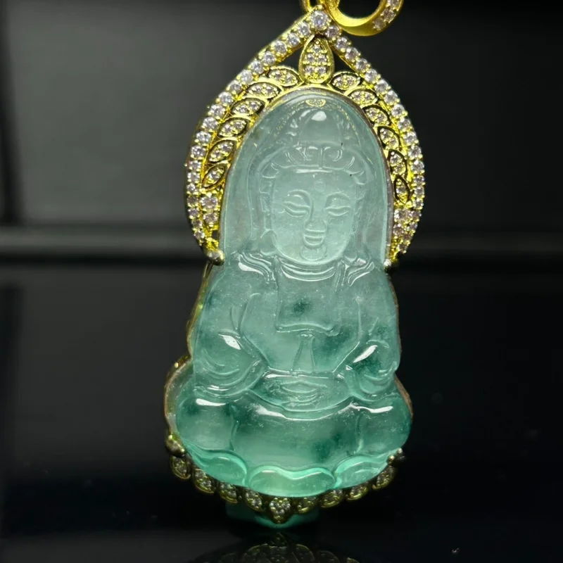 

Certified Natural Perfect High Ice Jade Jadeite guanyin Pendant&Necklaces Guanyin