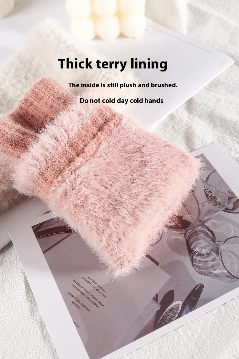 Winter Knit Fingerless Gloves Women Fleece Lined Thermal Keep Warm Touchscreen Half Finger Gloves Outdoor Writing Cold Weather