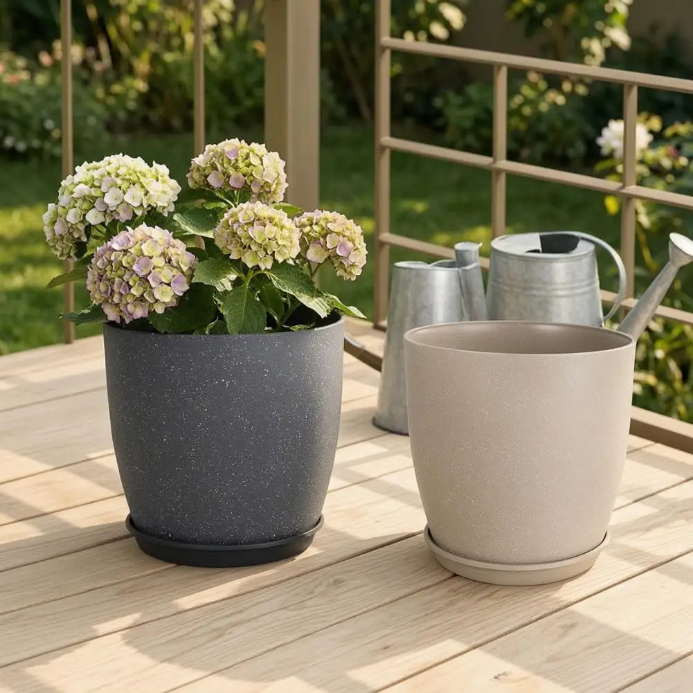 Functional Planters for Room Modern Stone-look Plant Pot with Saucer Gray Flower Planter with Drainage Holes Indoor Outdoor