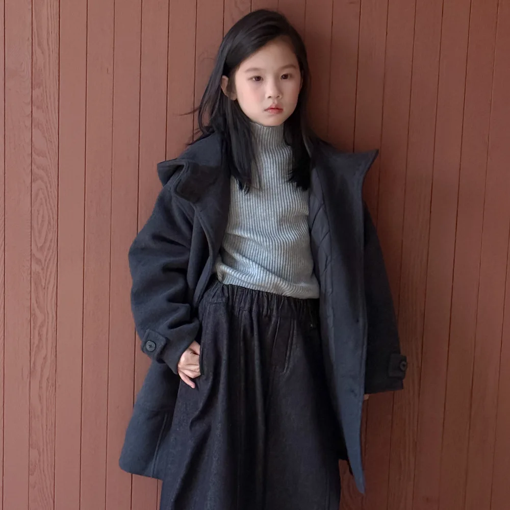 

Autumn Winter Children Girls Trench Coat Thicken Warm Kids Baby Girls Woolen Coat Hooded Little Girls Mid-length Outerwear Coats