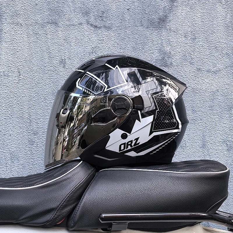 خوذة دراجة نارية ORZ، نصف وجه، مرآة مزدوجة، أزياء رجالية ونسائية لجميع المواسم، نصف خوذة، عالمية لجميع المواسم