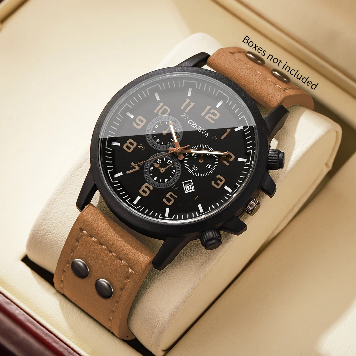 Fashion Arabic Dial Men Calendar Quartz Watch Leather Strap Male Military Sports Wristwatches Relogio Masculino（Without Box）
