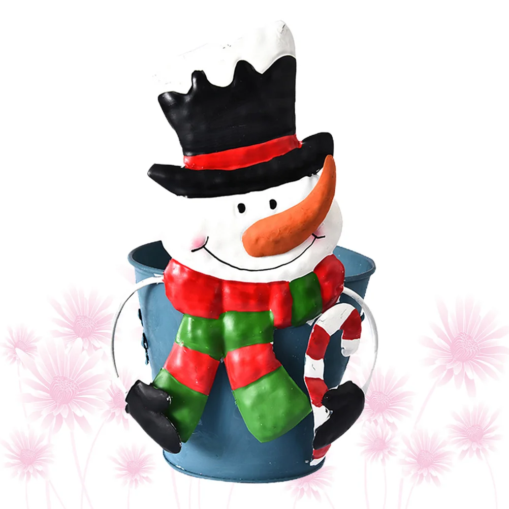 Snowman for Garage Door Christmas Tin Bucket Ornament Flowerpot Chiller Colorful Iron