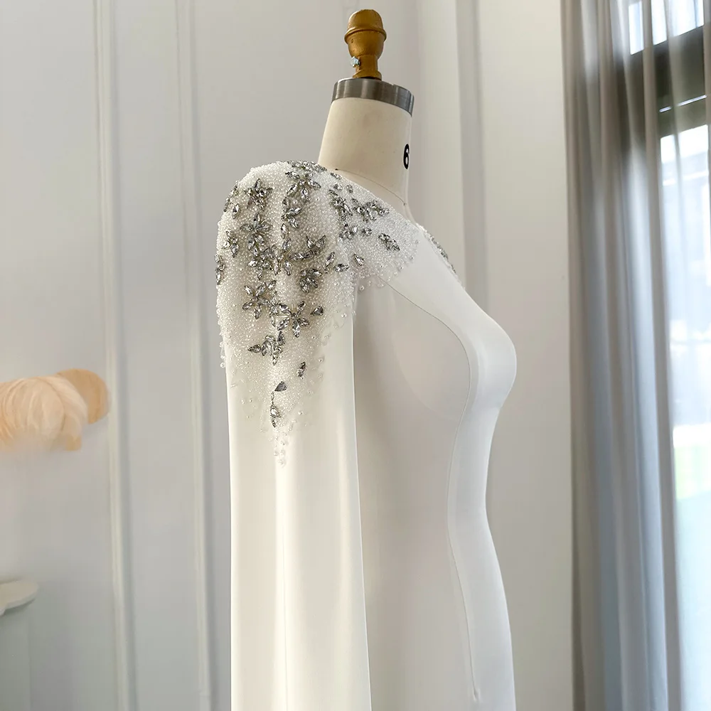 Sharon Said Elegante sirena bianca Dubai Abito da sera Donna Festa di nozze Maniche a mantella Abiti formali musulmani SF280 Personalizzato