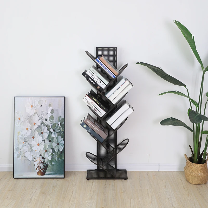 Modern Iron Shelf Floor-Standing Bookcase Organizer Simple Style for Book CD Storage in Bedroom