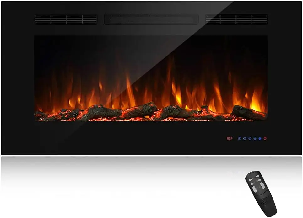 

42" Recessed Electric Fireplace Insert, 5 Flame Settings, Log Set or Crystal Options, Temperature Control by Touch Panel & Remot