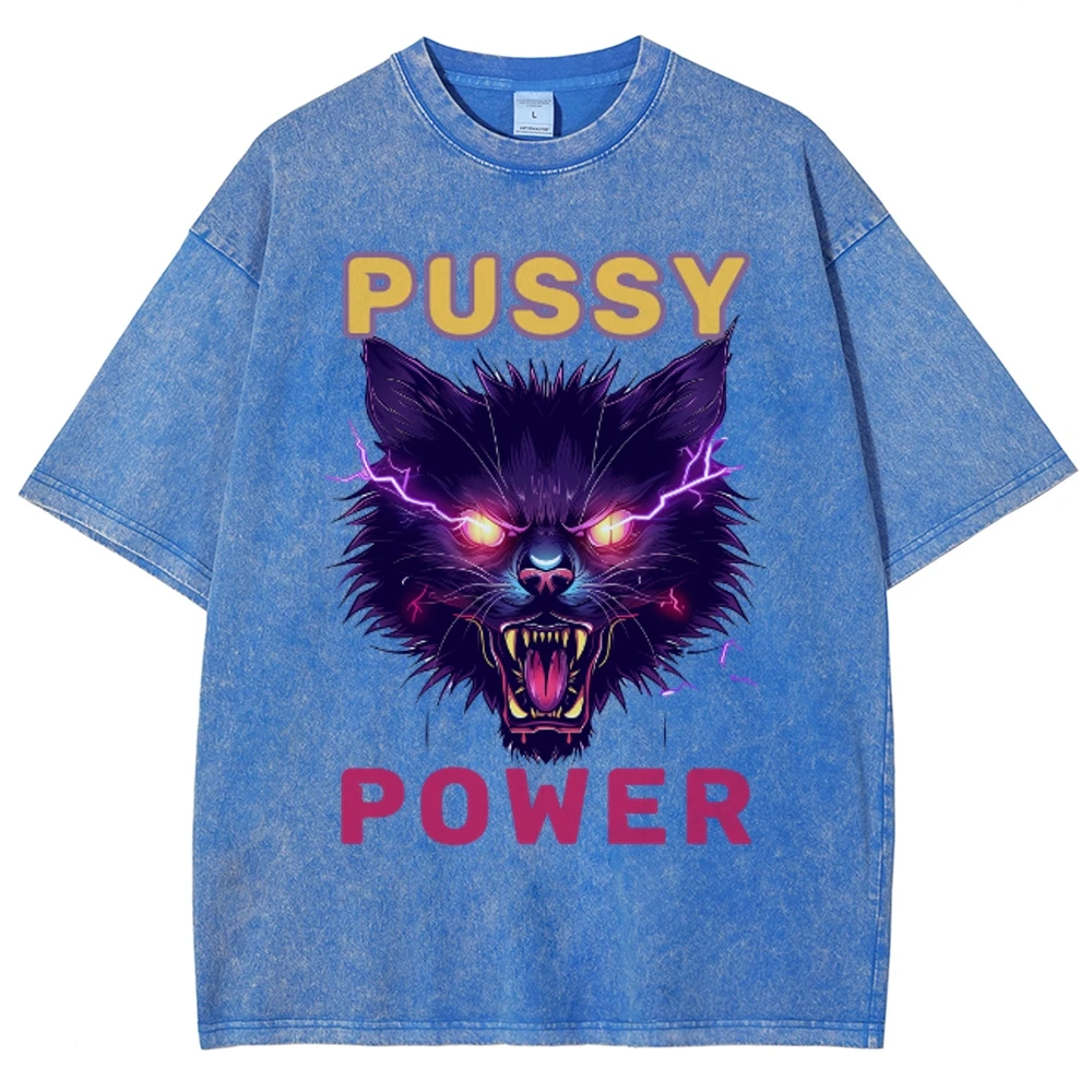 O-Neck Breathable Soft Tops Pussy Power Funny Meme T Shirt Vintage Harajuku Casual Cotton Oversized T Shirts Tees