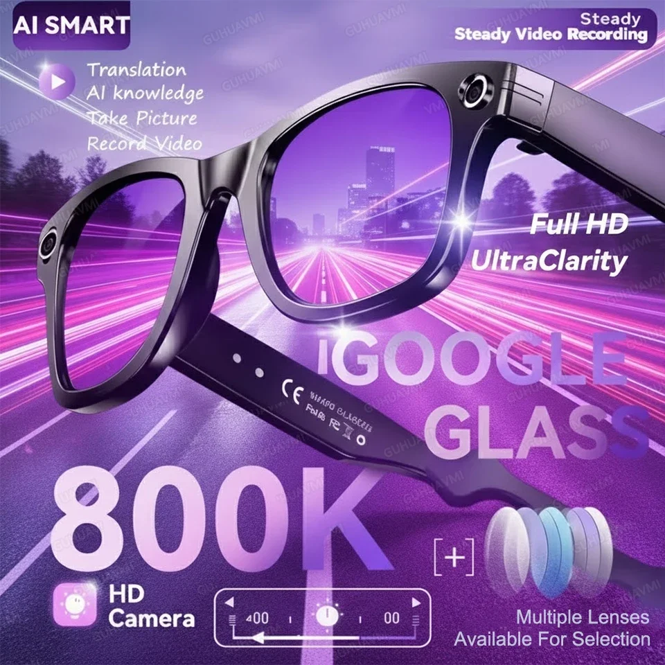 

【Мировая премьера】Умные очки с ИИ-камерой 800 МП, 4K HD, Bluetooth, функцией звонков, голосовым переводом и помощником