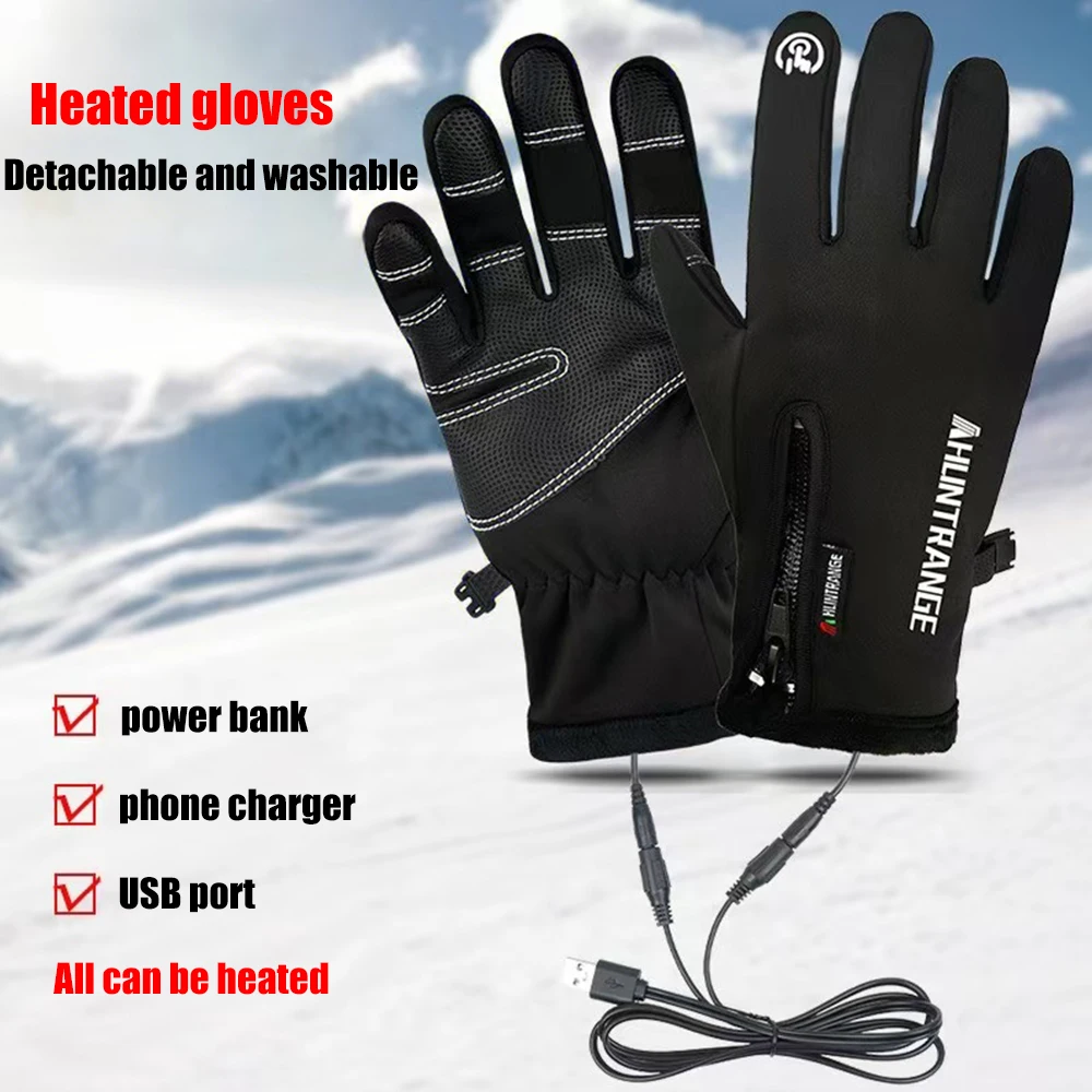 

USB Electric heated Gloves men women Winter Outdoor Sports Skiing Warm Gloves Waterproof Non-slip Cycling Gloves Touch Screen
