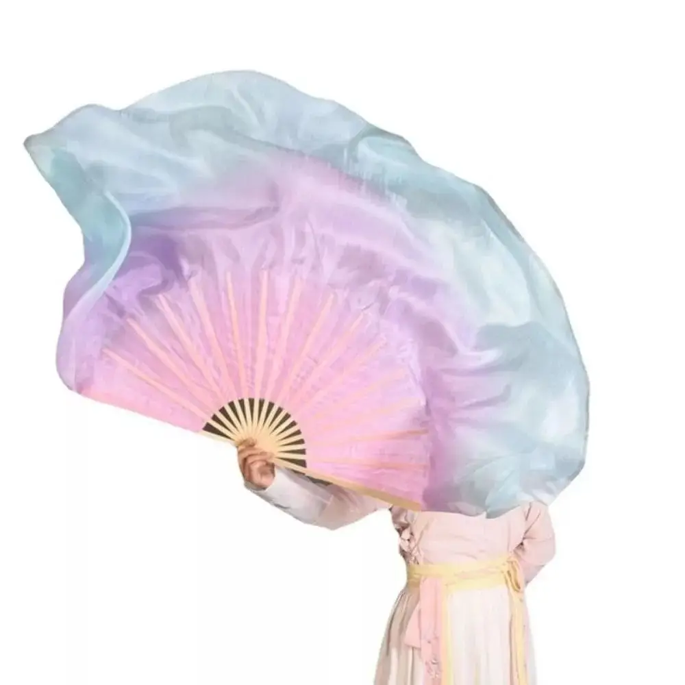 New Half Circle Hand Fan Long Silk Portable Belly Dance Fan Durable Chinese Traditional Performance Fans