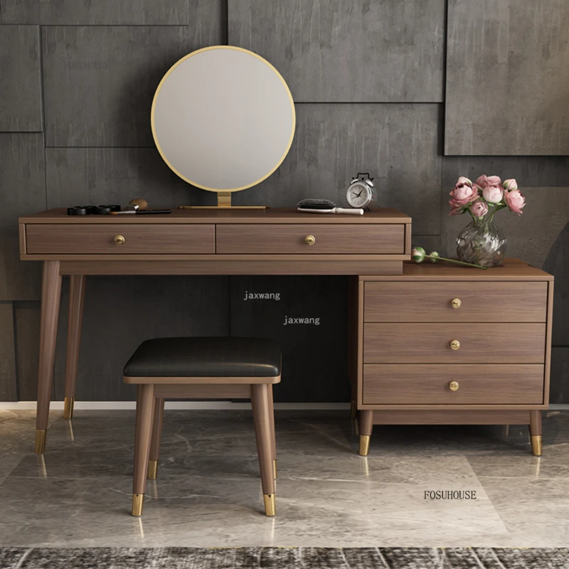الشمال أثاث المنزل الفاخرة خزائن خشبية الإبداعية منضدة زينة بغرفة النوم السرير الجدول مصمم خلع الملابس البراز طاولة ماكياج