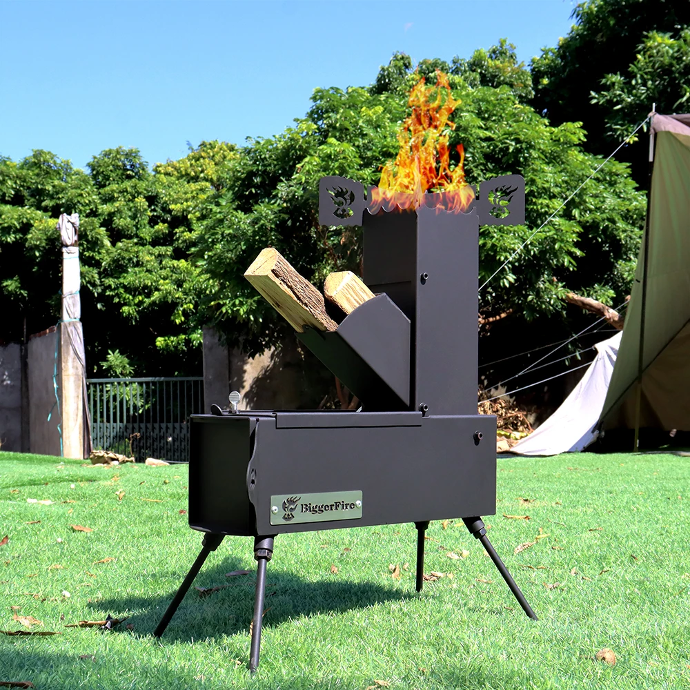 Collapsible Rocket Stove, Portable Wood Burning Camping Stove, Large Fuel Chamber, Outdoor Cooking, Camping, Picnic, BBQ