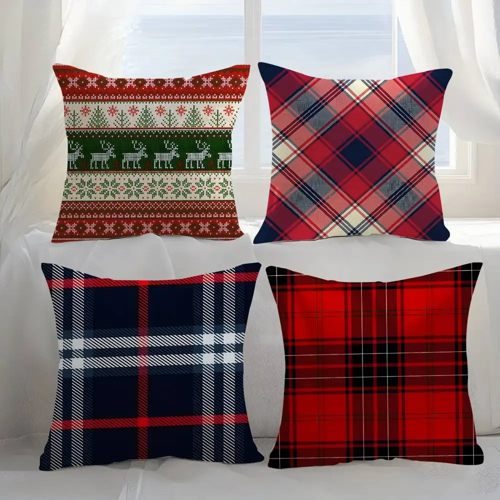 

Christmas Plaid Pillow Case Sofa Short Plush Double-sided HD Printing Room Home Office Gift Cushion Cover