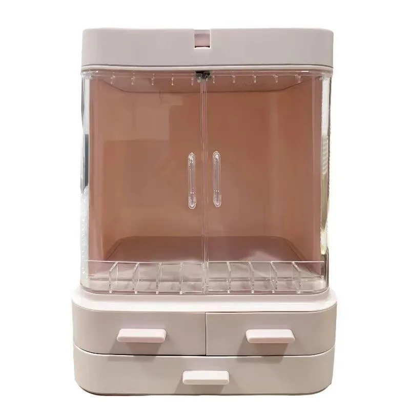 

Вращающийся зеркальный светильник, ящик для хранения косметики, пыленепроницаемый ящик для туалетного столика, настольный ящик для хранения, помада.