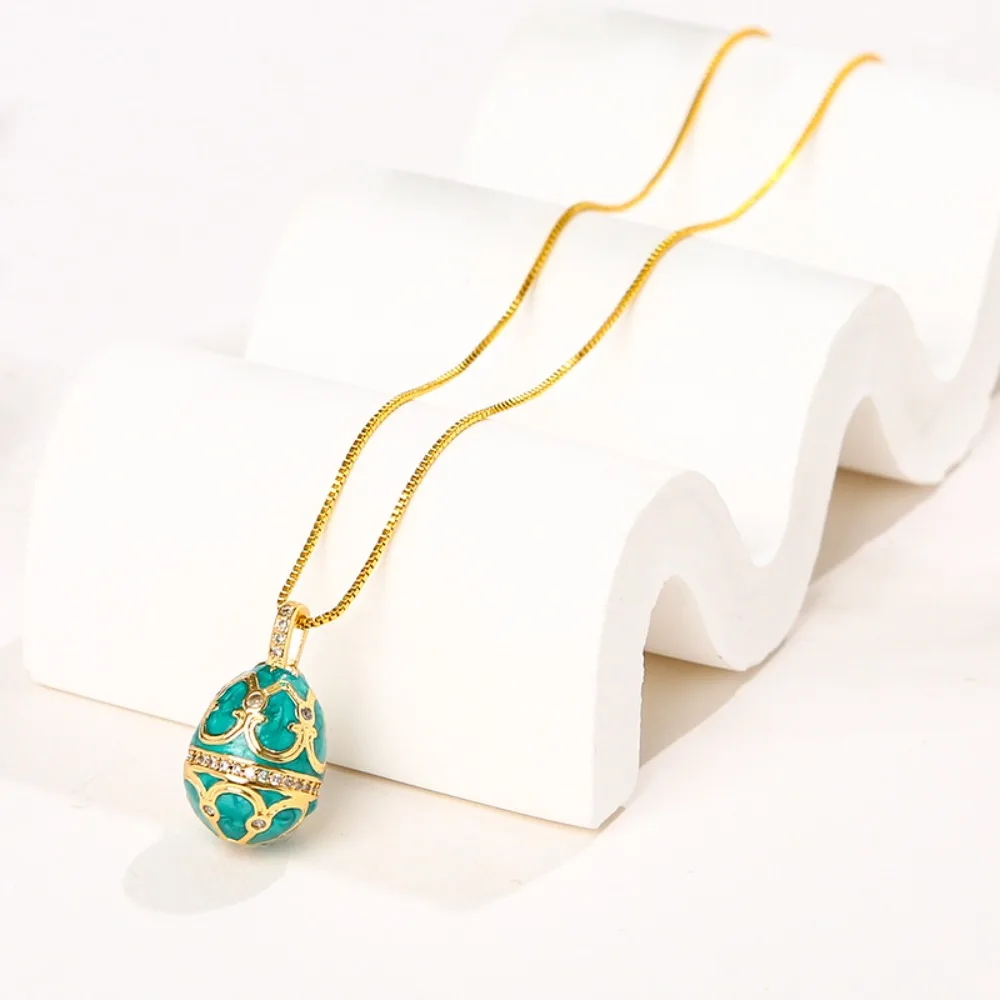 شيك بوهيميا الملونة المينا قلادة الزركون مجوهرات اكسسوارات عيد الفصح البيض كريستال قلادة سحر البيضاوي قلادة قلادة الزفاف #3