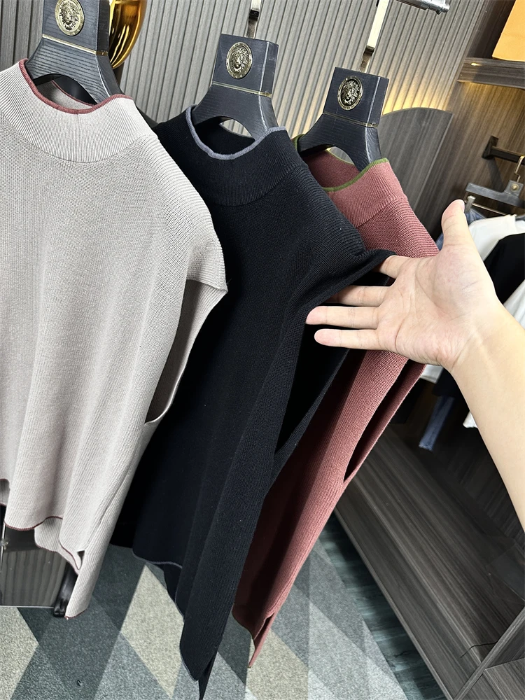 

Loose Knitted Sweater Men's f High Collar Patchwork Ne ODM Cany New Product Autumn Winter Casual Wear Youth Sle