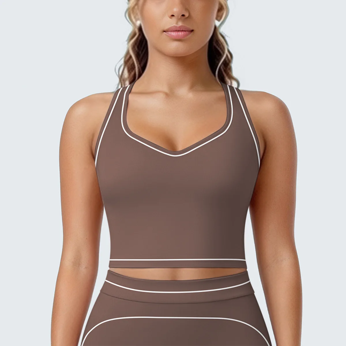 New Womens Yoga Bra Top Fitness Vest Running Workout Gym Tank Push Up Padded Contrast Trim Racerback Longline Sports Underwear
