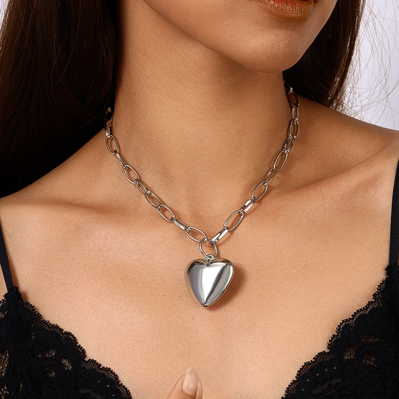 Aihua Übertriebene Imitation Perle Perlen Halskette für Frauen CCB Große Herz Anhänger Choker Halskette Schmuck Auf Den Hals Kragen – Detail 16