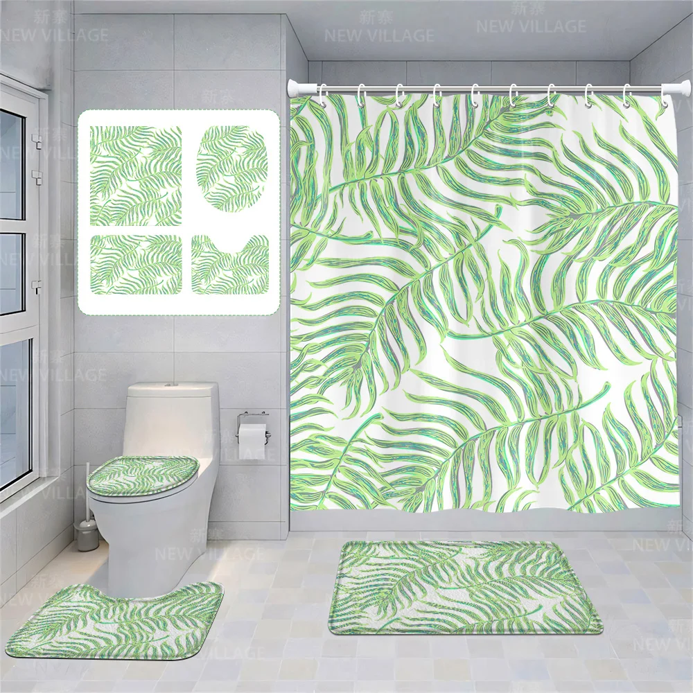 

Home shower curtains bathroom Decora waterproof fabric non-slip bath mat water absorption curtain Modern Nordic boho plant