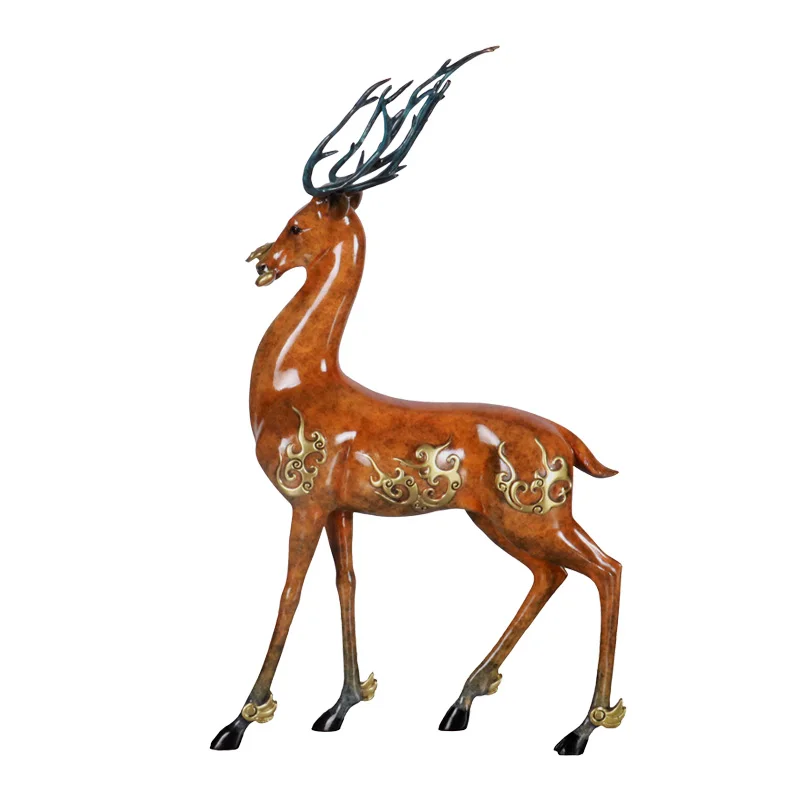 Large Multicolor Sika Deer Statue Brass Wildlife Animal Sculpture Lucky Feng Shui Home Decoration Art