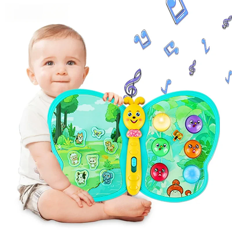 Interactive electric Musical cartoon Butterfly Toy for children Animal Sounds Game Flash Light Early Educational story toys