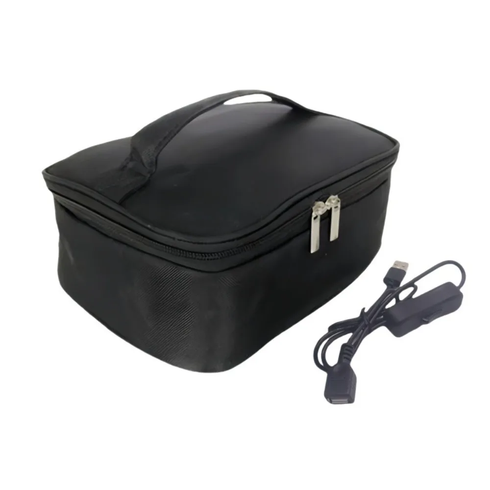 Waterproof Electric Lunch Heated Bag USB Charging Aluminum Foil Lining Lunch Box Warmer Packet Black Thickened