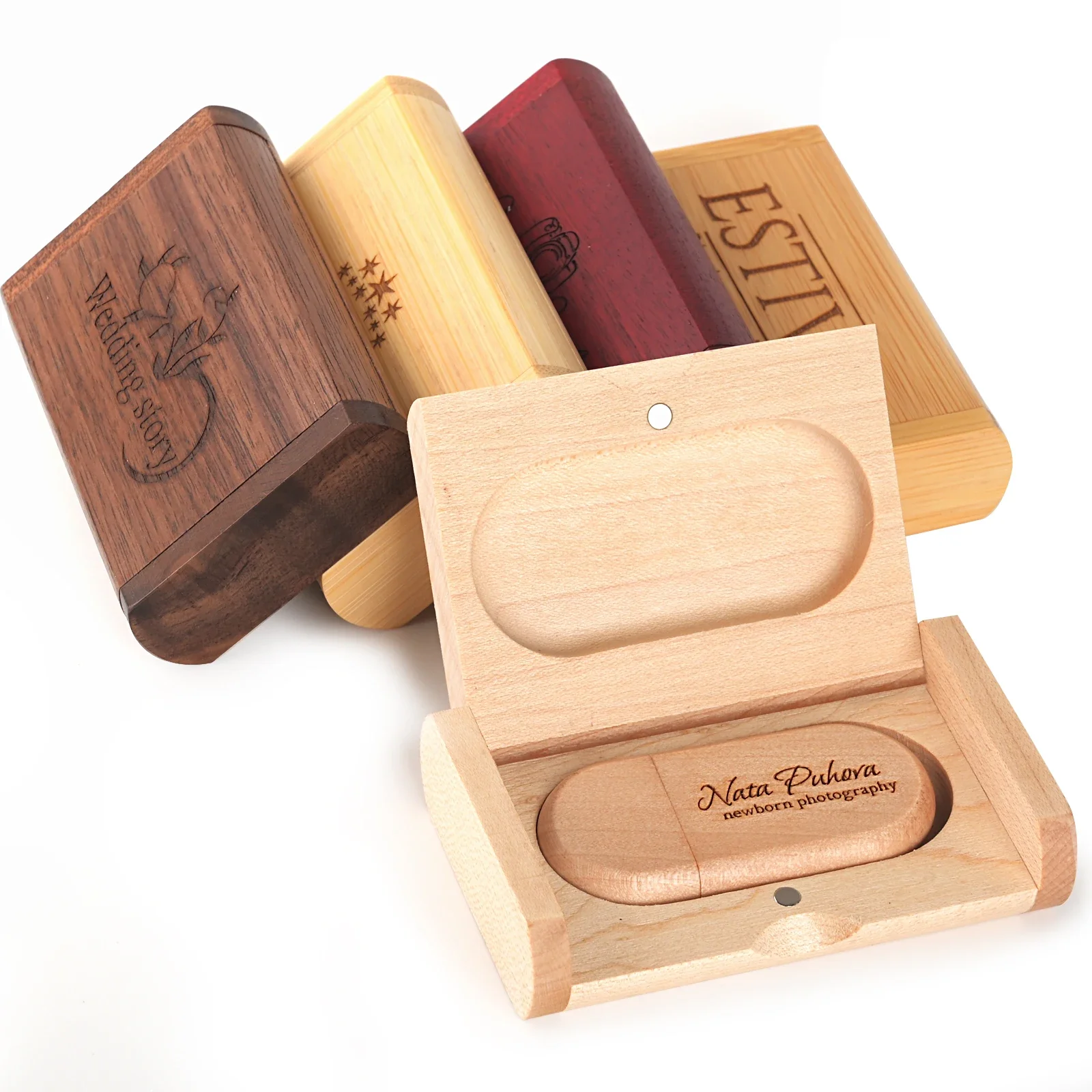 Free Custom Logo USB 3.0 Flash Drive 128GB Creative Business Gift Memory Stick Wood Box Pen Drive 64GB High Speed Pendrive 32GB