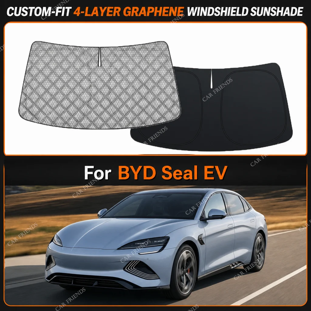 For BYD Seal EV Custom-Fit 4-Layer Graphene Windshield Sunshade Reflective Gray-Silver Surface Helps Reduce Direct Sunlight