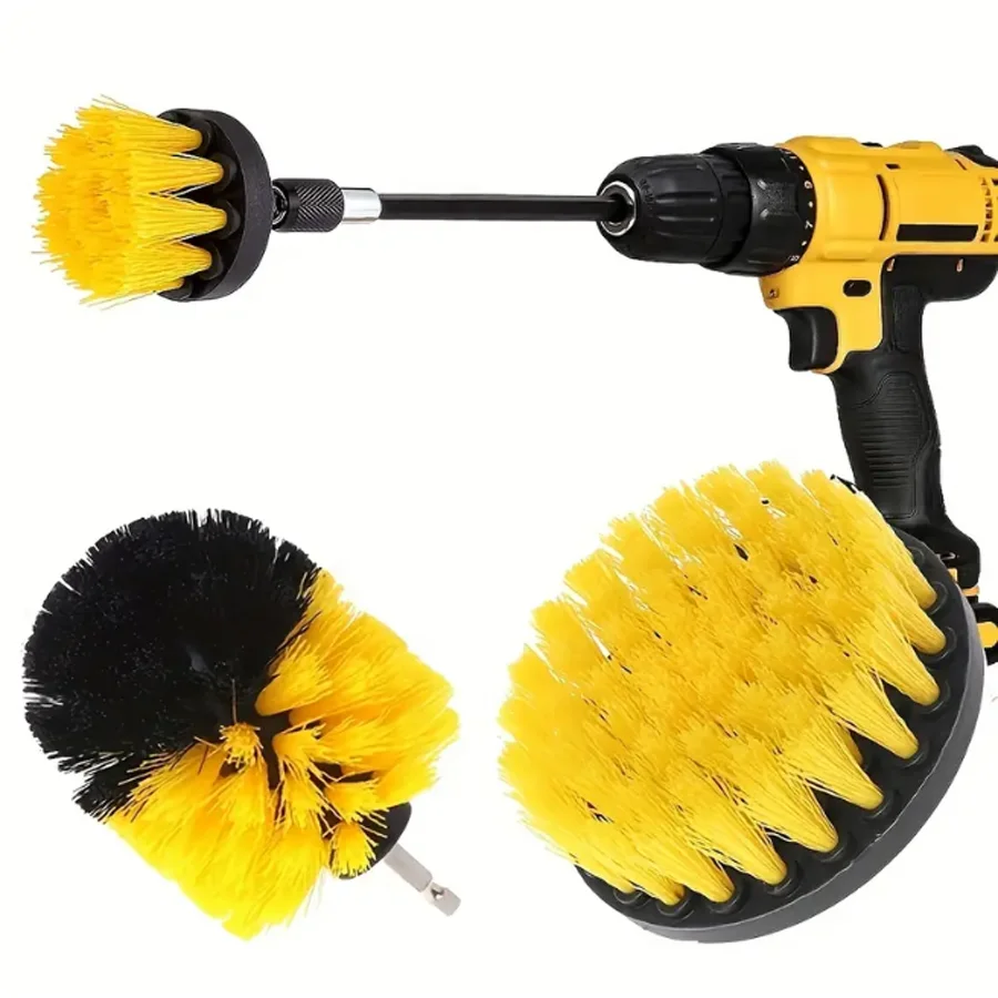 4-Pc Drill Brush Attachment Set Power Scrubber Cleaning Kit For Grout Floors Tiles Bathrooms Kitchens & Cars
