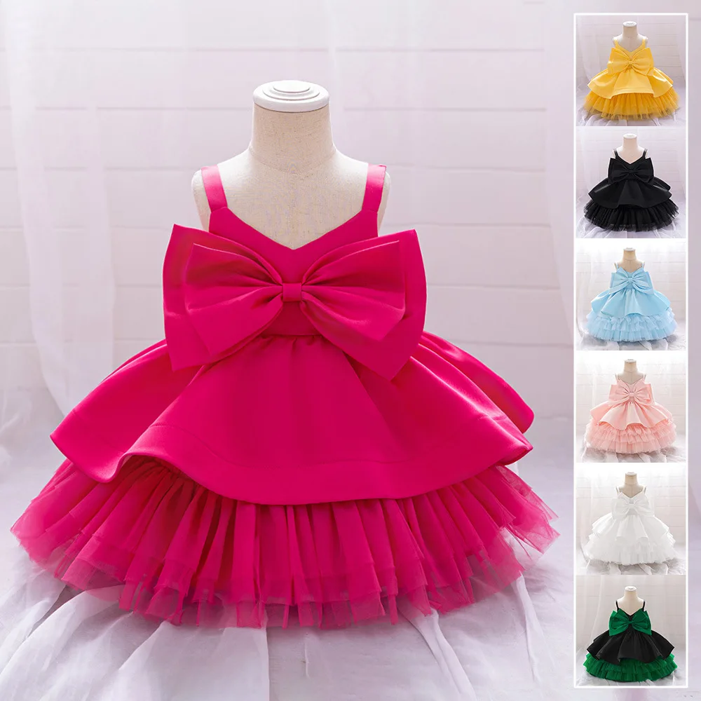 Adorable Butterfly Bow Puffy Dress for Baby Girls' Princess Birthday Party with Halter Strap 70cm 80cm 90cm