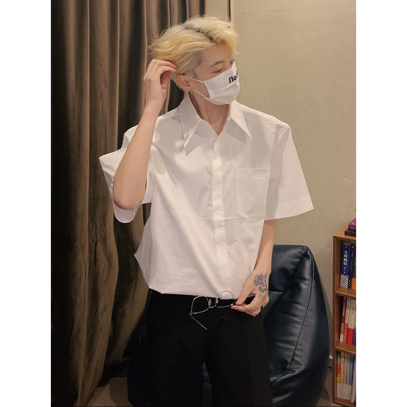 

Pure White Briti Preppy Sle Men's irt ort Sve Suit Inner Wear High-End Feeling f Sve irt Youth Summer Faion