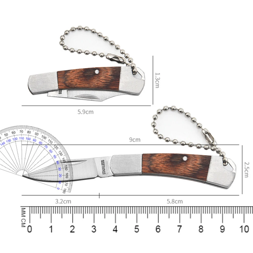 Portable Wooden Handle Stainless Steel Shaped Knife Camping Outdoor Survival Tools Self-defense Folding Pocket Knife Mini Knife