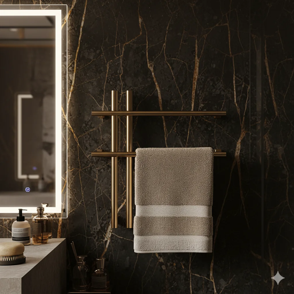 Luxury Brushed Stainless Steel Wall Mounted Golden Finish Electric Heated Rail Anti Rust Waterproof Towel Warmer
