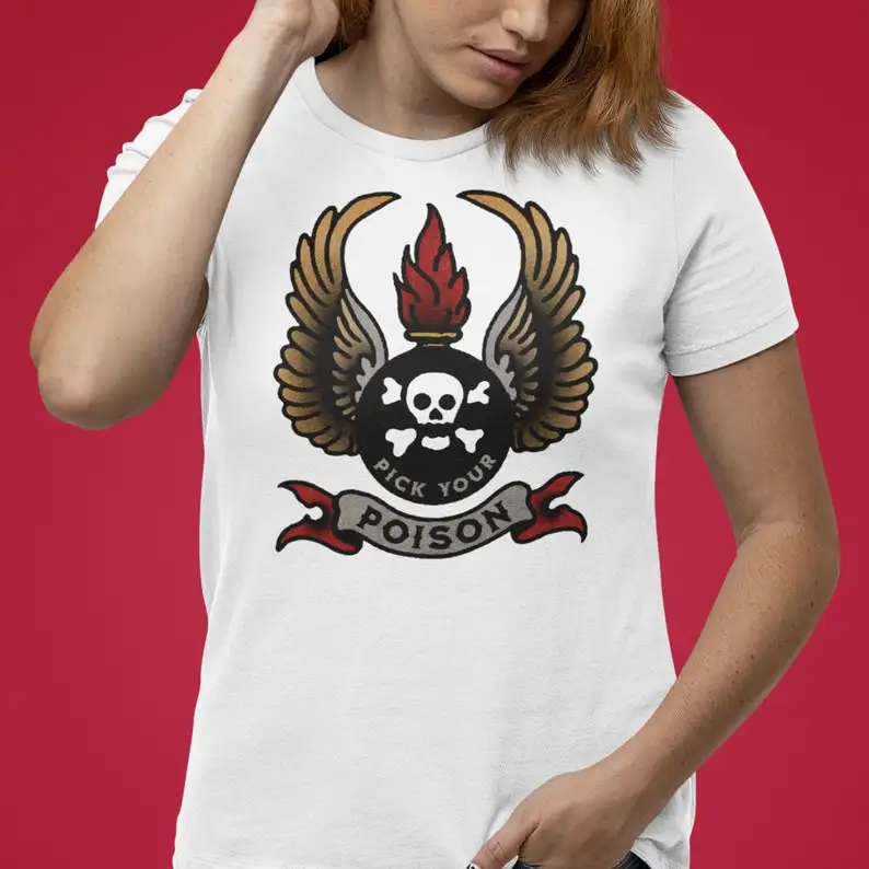 Pick Your Poison Traditional Tattoo Flash Design T-Shirt, American Old-School Tattoo Tee, Sailor Jerry-Style Tattoo Shirt