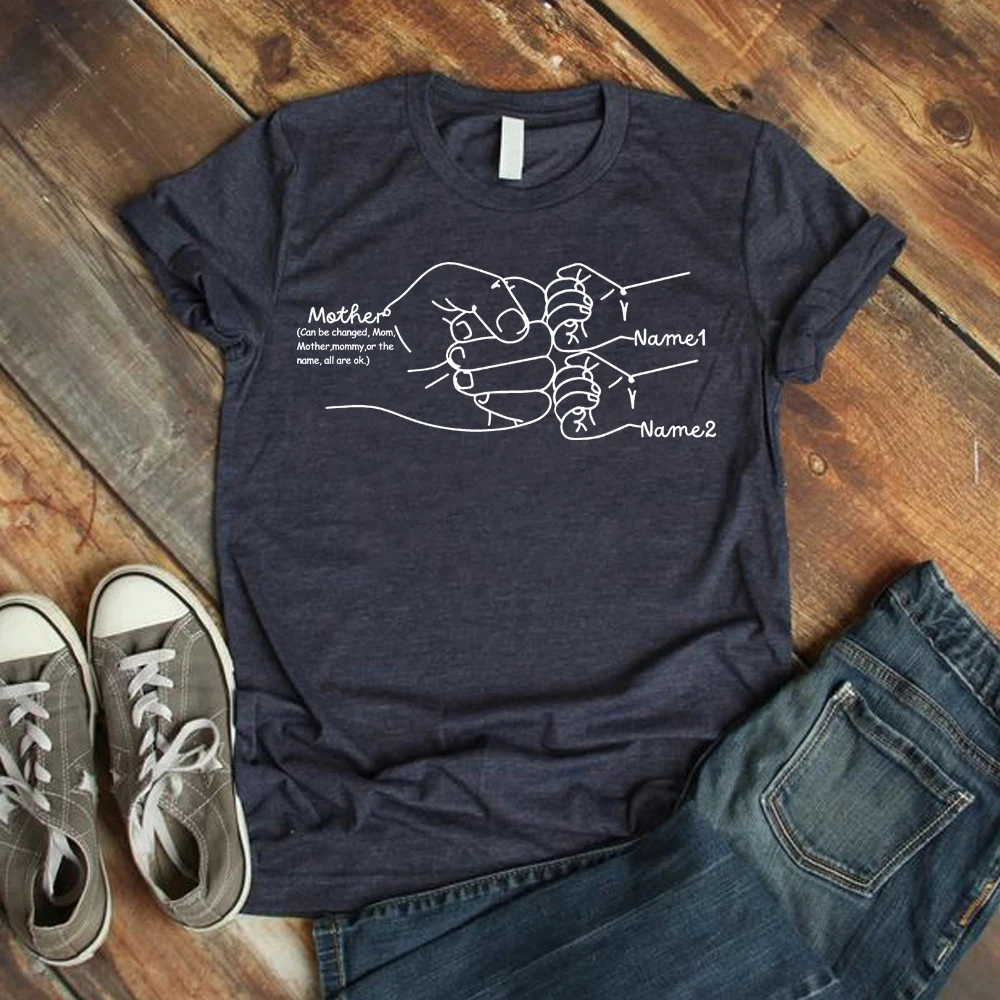 Camiseta personalizada con dibujo a mano de mamá y niño, camisa con estampado de puño para el día de la madre, divertida y Linda camiseta para mamá