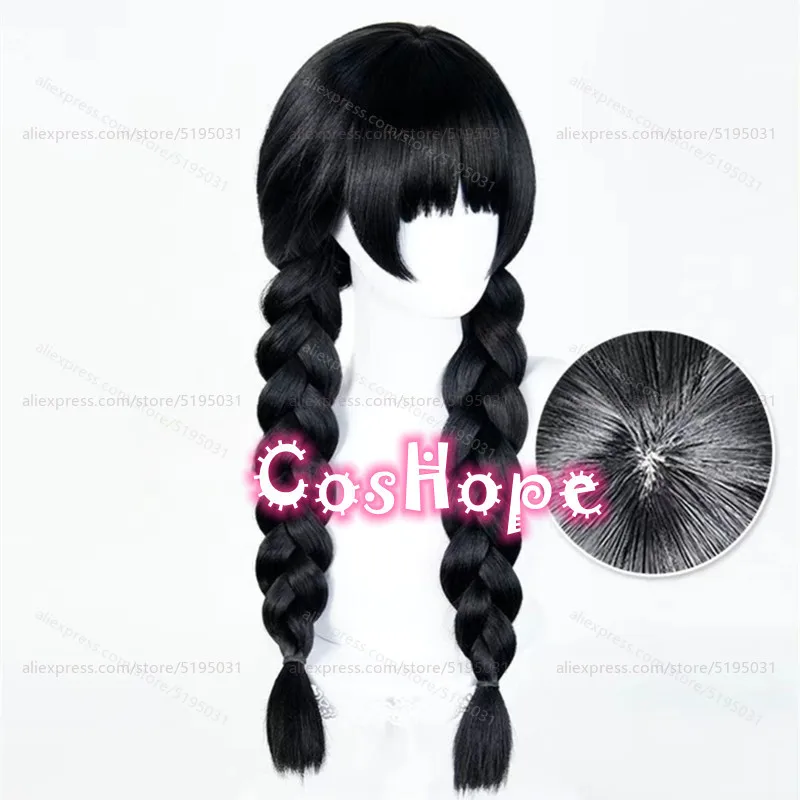 IDV 미스 석류 플레이트 코스프레 가발 어린 소녀 65cm 긴 검은 가발 코스프레 애니메이션 의상을위한 내열성 합성 가발
