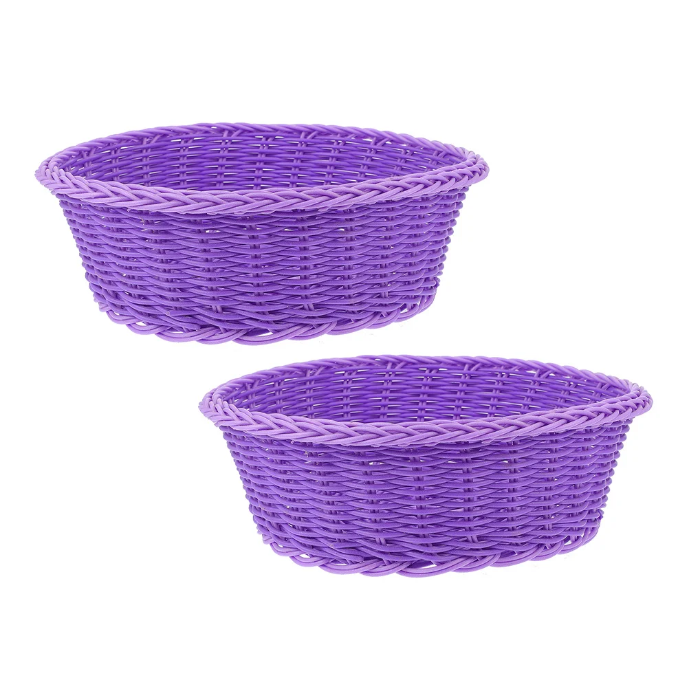2Pcs Woven Fruit Basket Natural Rattan Imitation Decorative Storage Kitchen Countertop Organizer Storage Basket