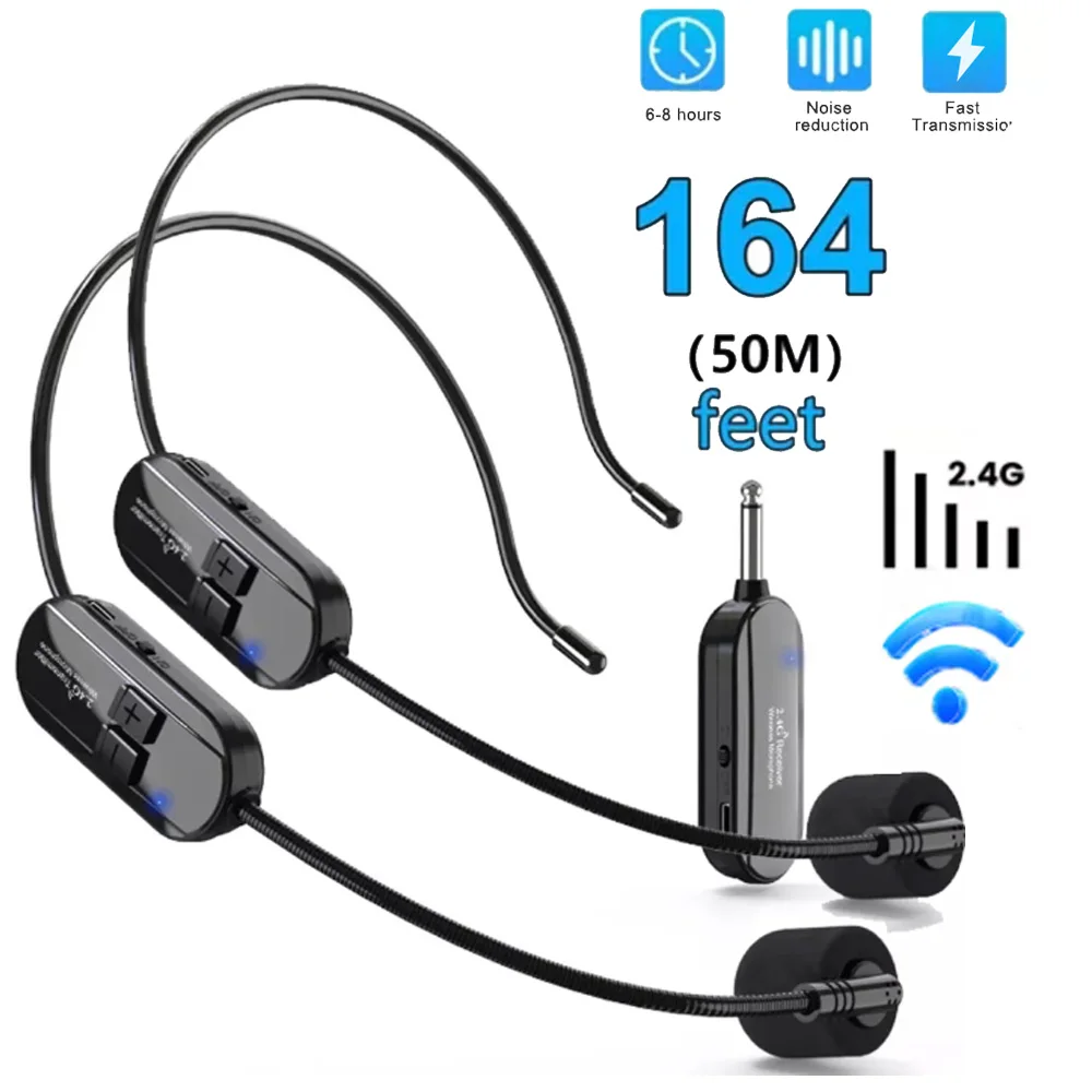 

2.4G Head-mounted Wireless Lavalier Microphone Set Transmitter Receiver 2 In 1 Rechargeable Mic Speaker Teaching Tour Guide