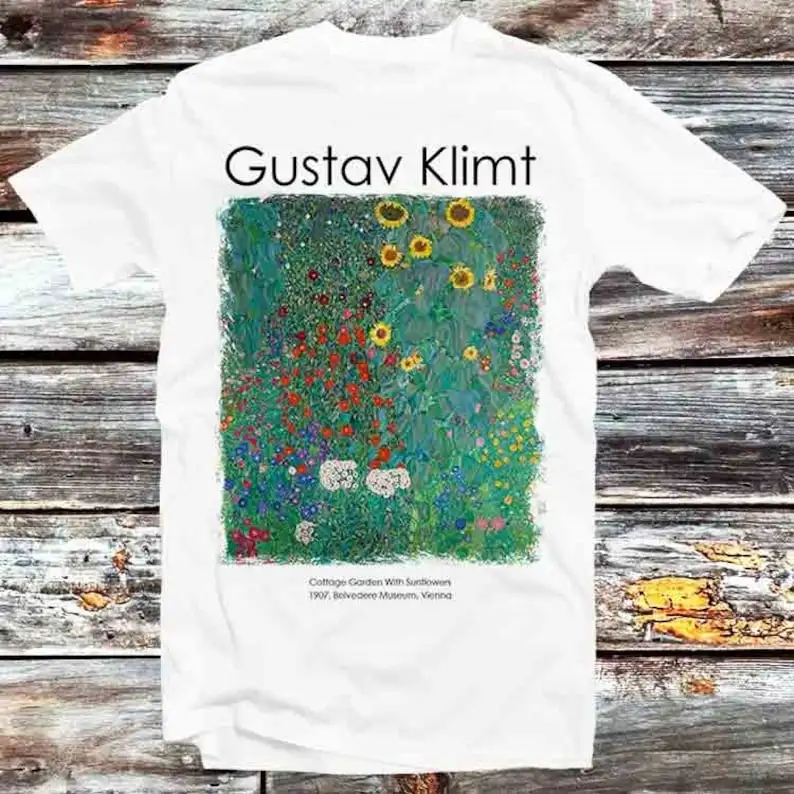 Gustav Klimt Exhibition Art Poster Cottage Garden With Sunflowers Belvedere Museum T Shirt Retro Meme Gift Unisex Anime Manga To