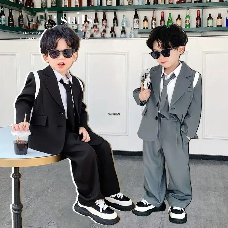 Children Wedding Dress Baby Boys Birthday Dress Prince Kids Jacket Pant 2PCS  Photograph Suit Flower Boys Tuxedo Korea Costume