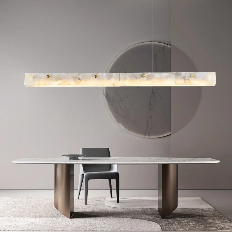 Luxury Natural Marble Long Strip Pendant Light Natural Stone Home Dining Table Hanging Lamp Decoration Bar Shape LED Chandeliers
