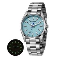 Reloj BERNY para hombre luminoso AR zafiro 10ATM vestido clásico relojes de cuarzo de negocios para hombre reloj de pulsera informal de moda