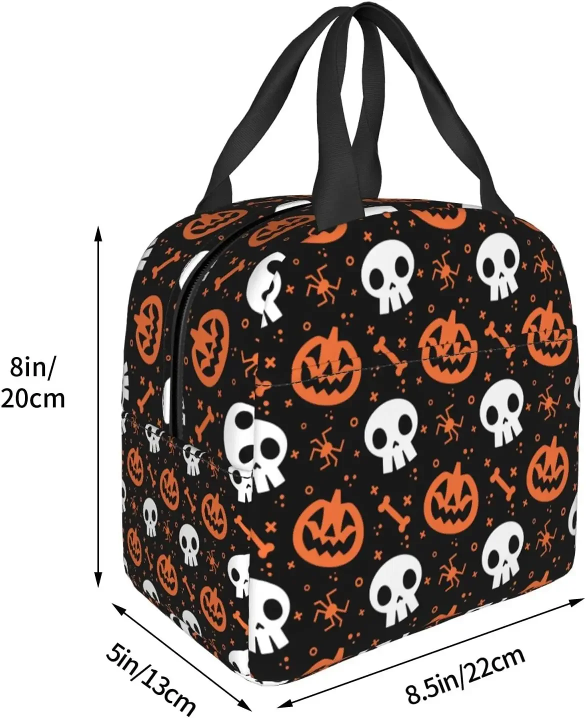 Halloween Skull and Pumpkin Lunch Bag Insulated Reusable Lunch Box Thermal Tote Bag Container Cooler Bag for Women Men Work