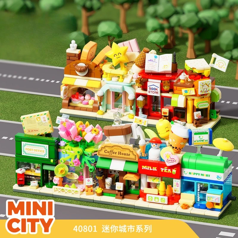 

Mini City Food Street Scene Building Blocks Educational Toy Gift for Kids Creative Assembly Model