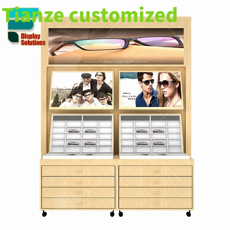 Customized-Innovative Design Wooden Sunglasses Display Optical Furniture Eyewear Display Optical Shop Display