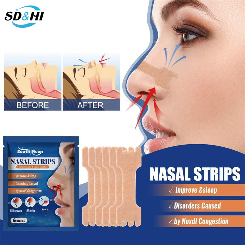 6Pcs/Bag Nose Strips Extra Strength Nasal Strips Relief Strips For Better Sleep Non-Invasive Anti Snoring Strips For Men Women