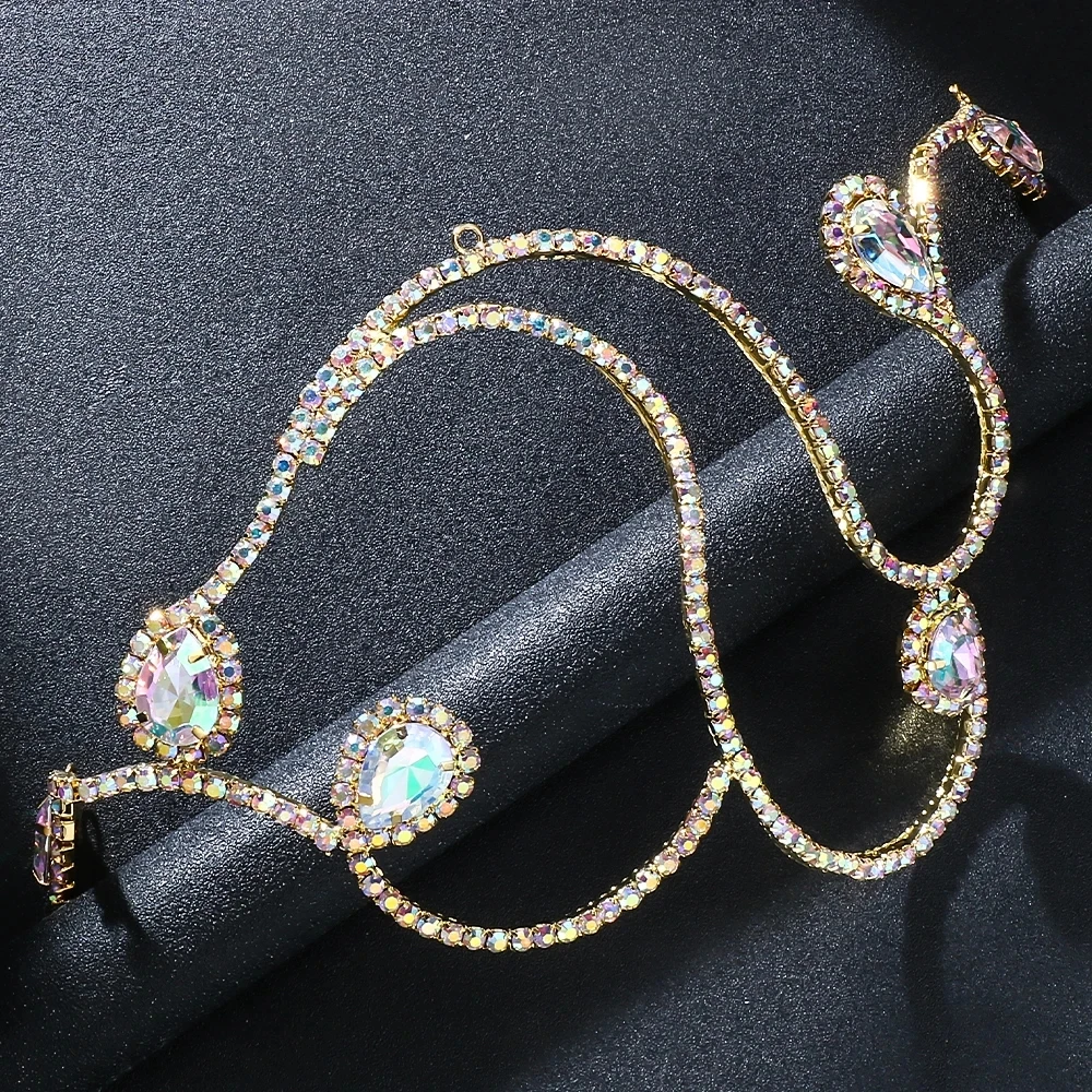 Elegant Belly Dance Headband Tiaras Water Drop Hair Accessories Fashion Women Colorful Rhinestone Headpiece Ballroom Jewelry
